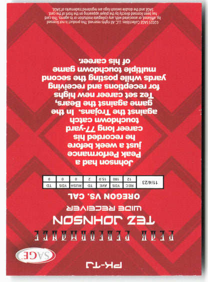 2025 SAGE HIT Low Series #PK-TJ Tez Johnson Peak Performance Silver