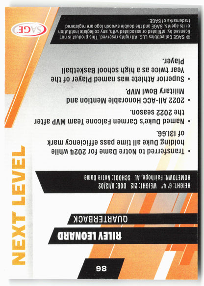 2025 SAGE HIT Low Series #86 Riley Leonard