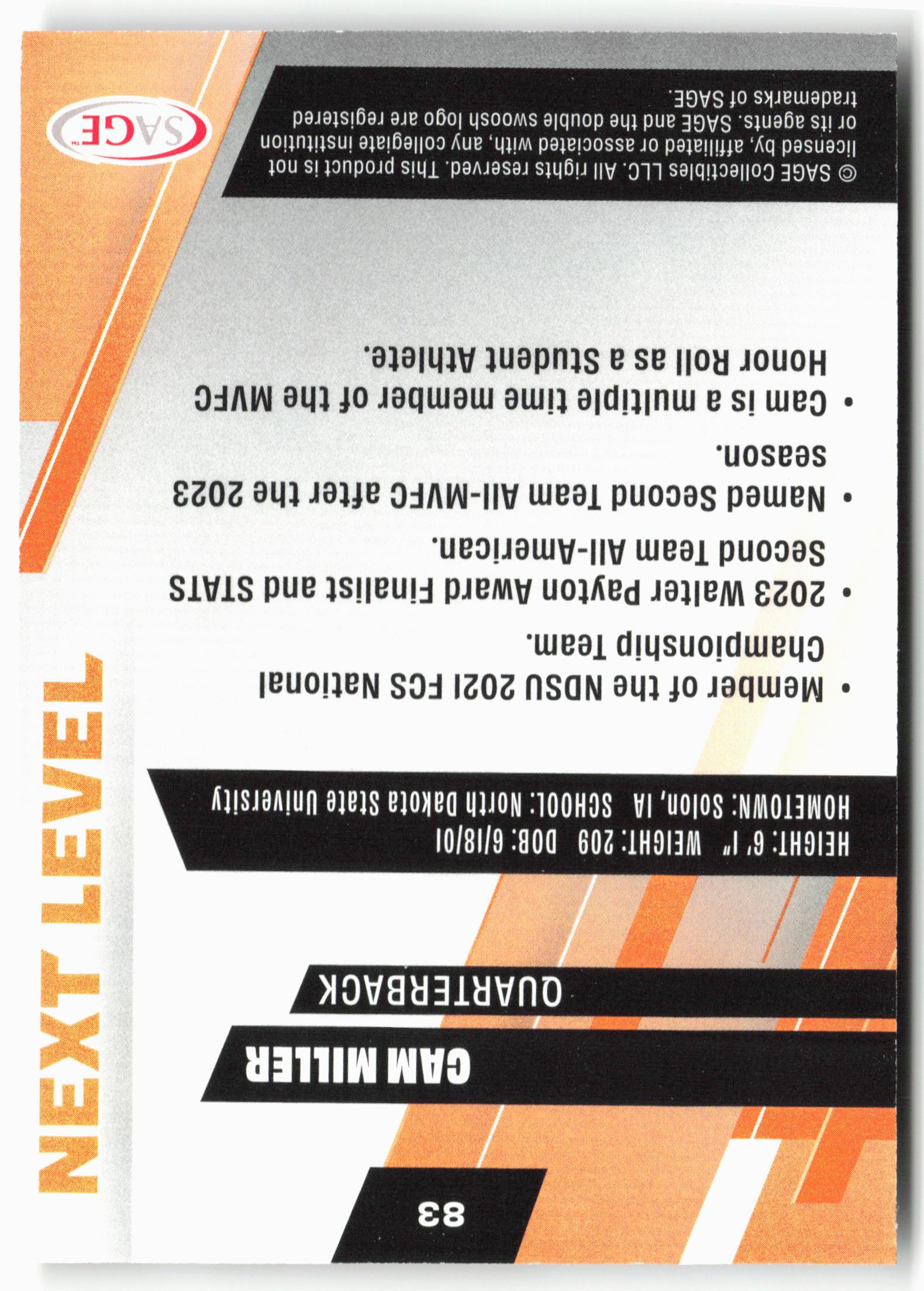 2025 SAGE HIT Low Series #83 Cam Miller Gold