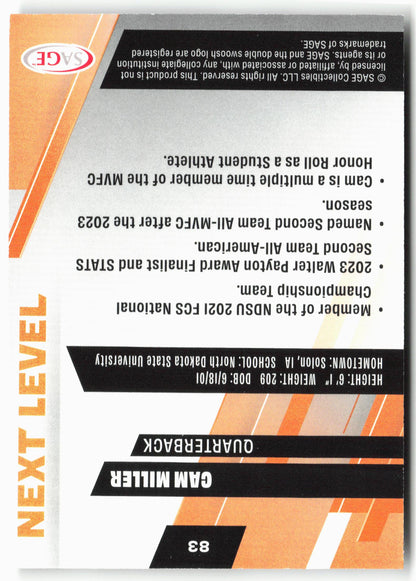 2025 SAGE HIT Low Series #83 Cam Miller Gold