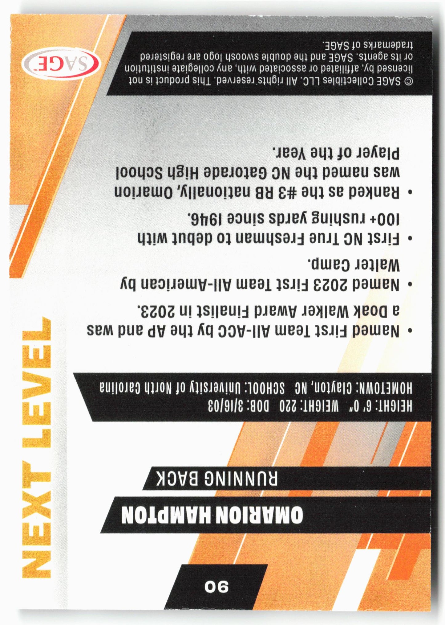 2025 SAGE HIT Low Series #90 Omarion Hampton