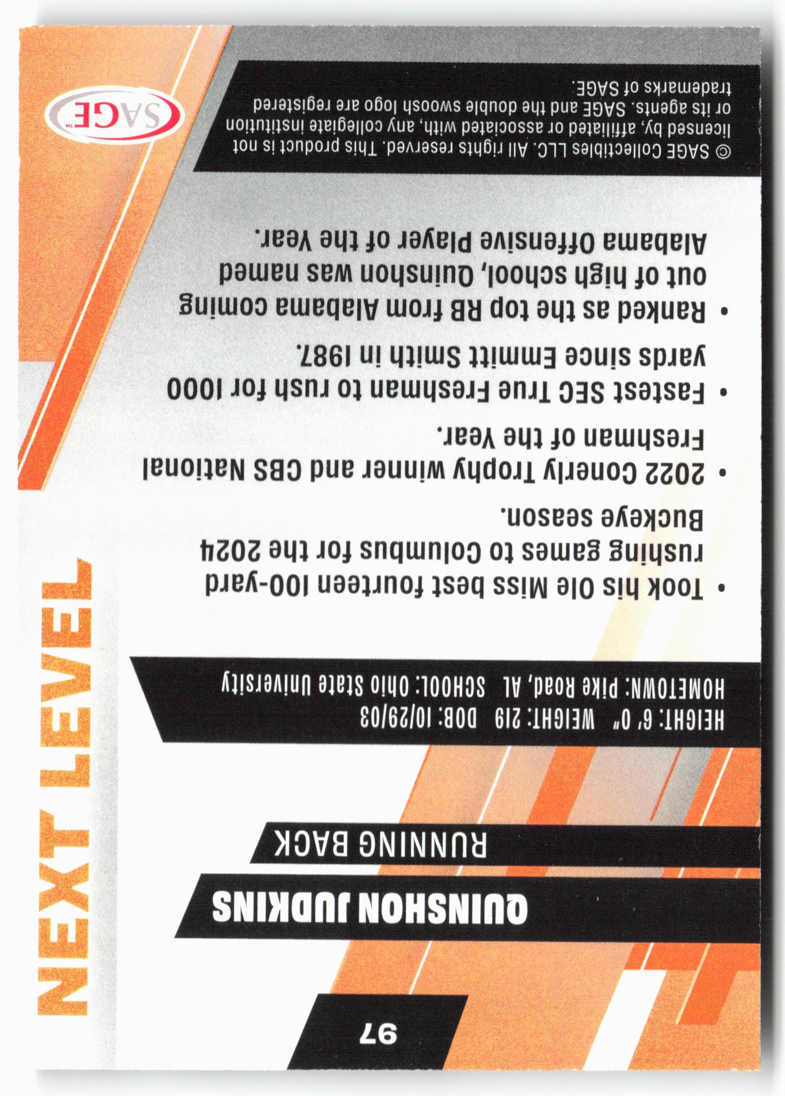 2025 SAGE HIT Low Series #97 Quinshon Judkins Gold