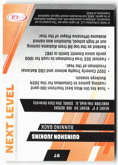 2025 SAGE HIT Low Series #97 Quinshon Judkins Gold