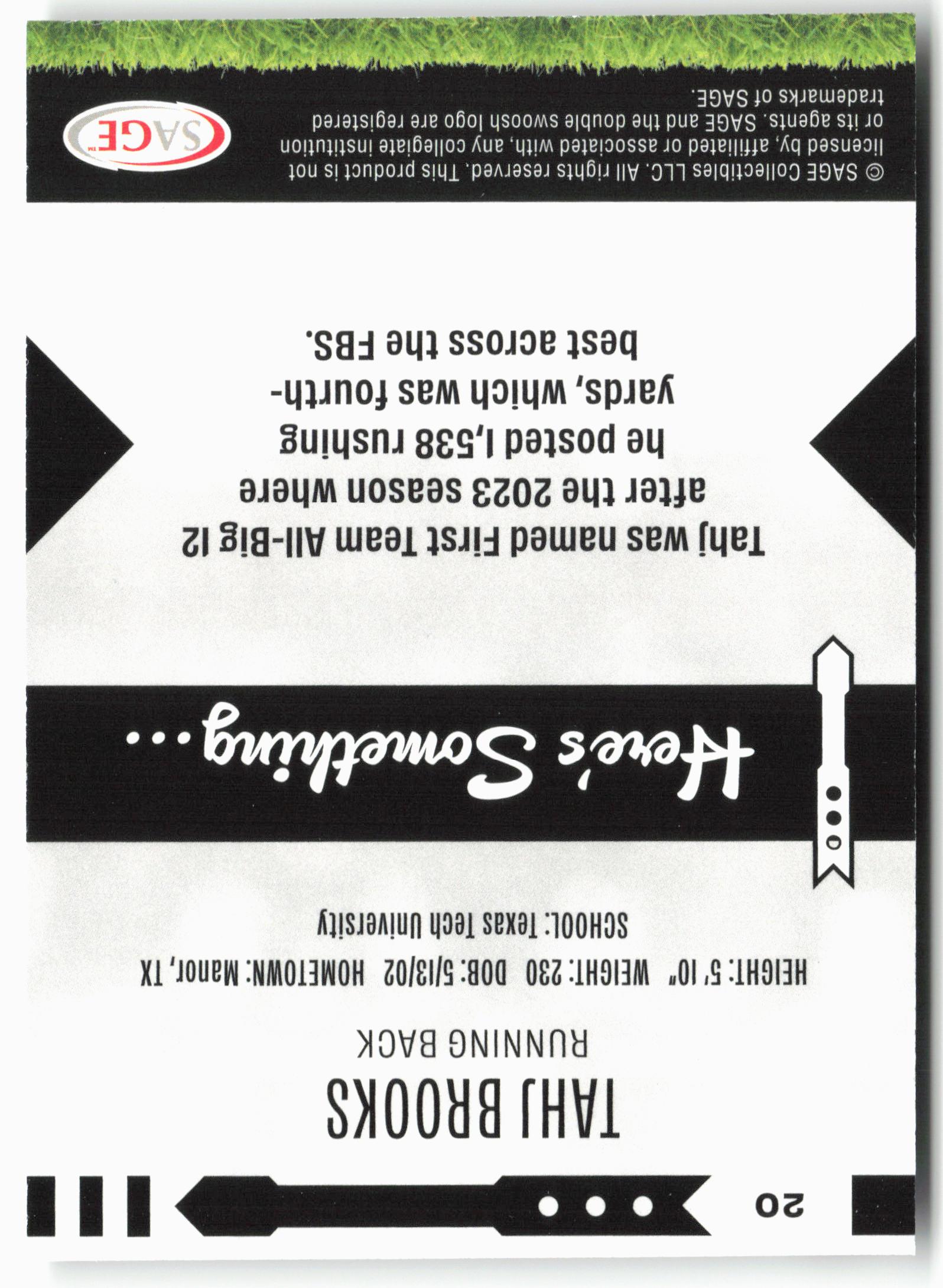 2025 SAGE HIT Low Series #20 Tahj Brooks Gold