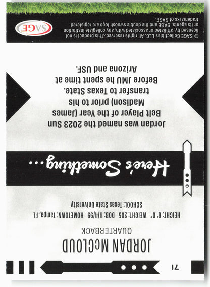 2025 SAGE HIT Low Series #71 Jordan McCloud