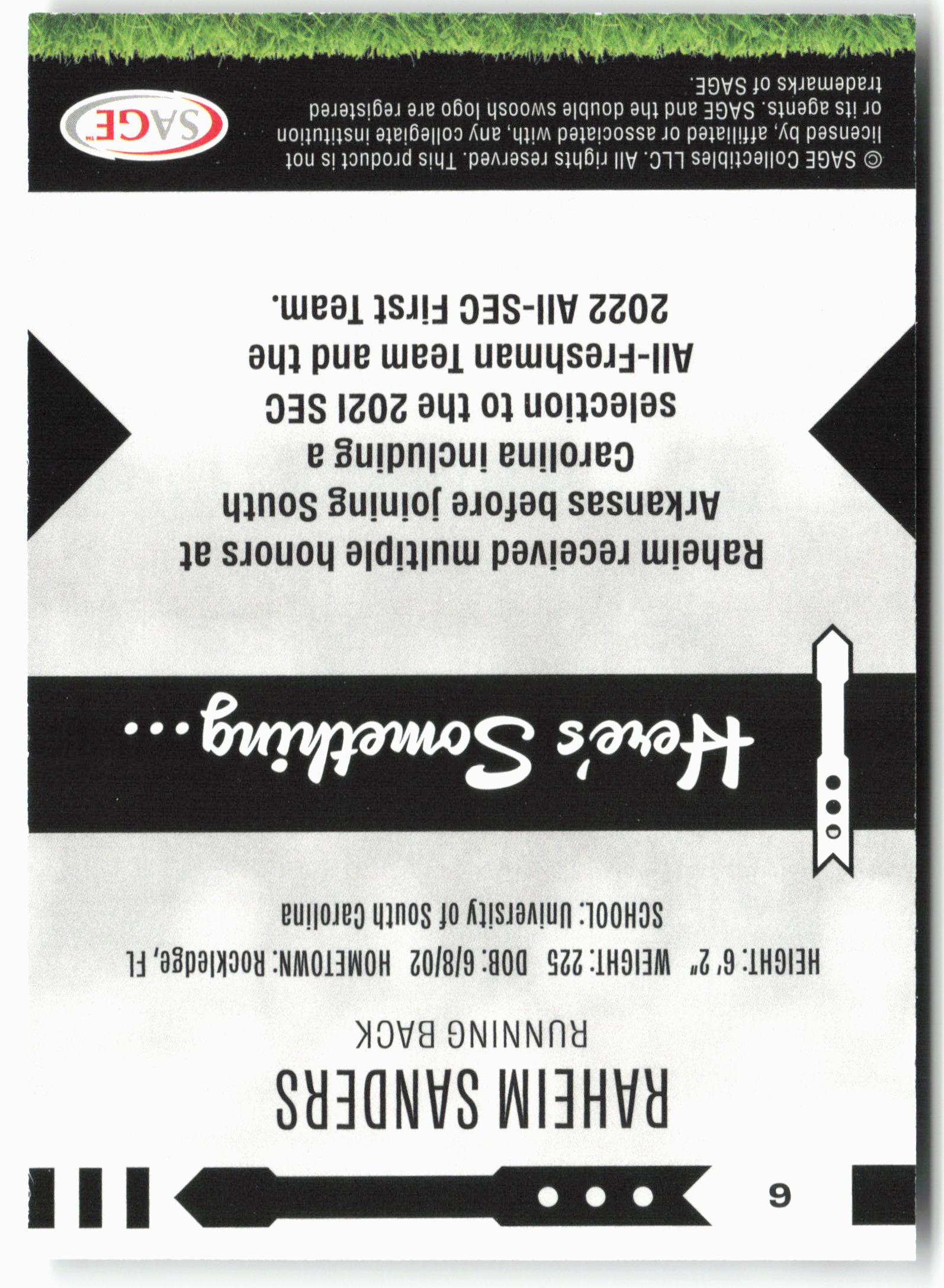 2025 SAGE HIT Low Series #6 Raheim Sanders