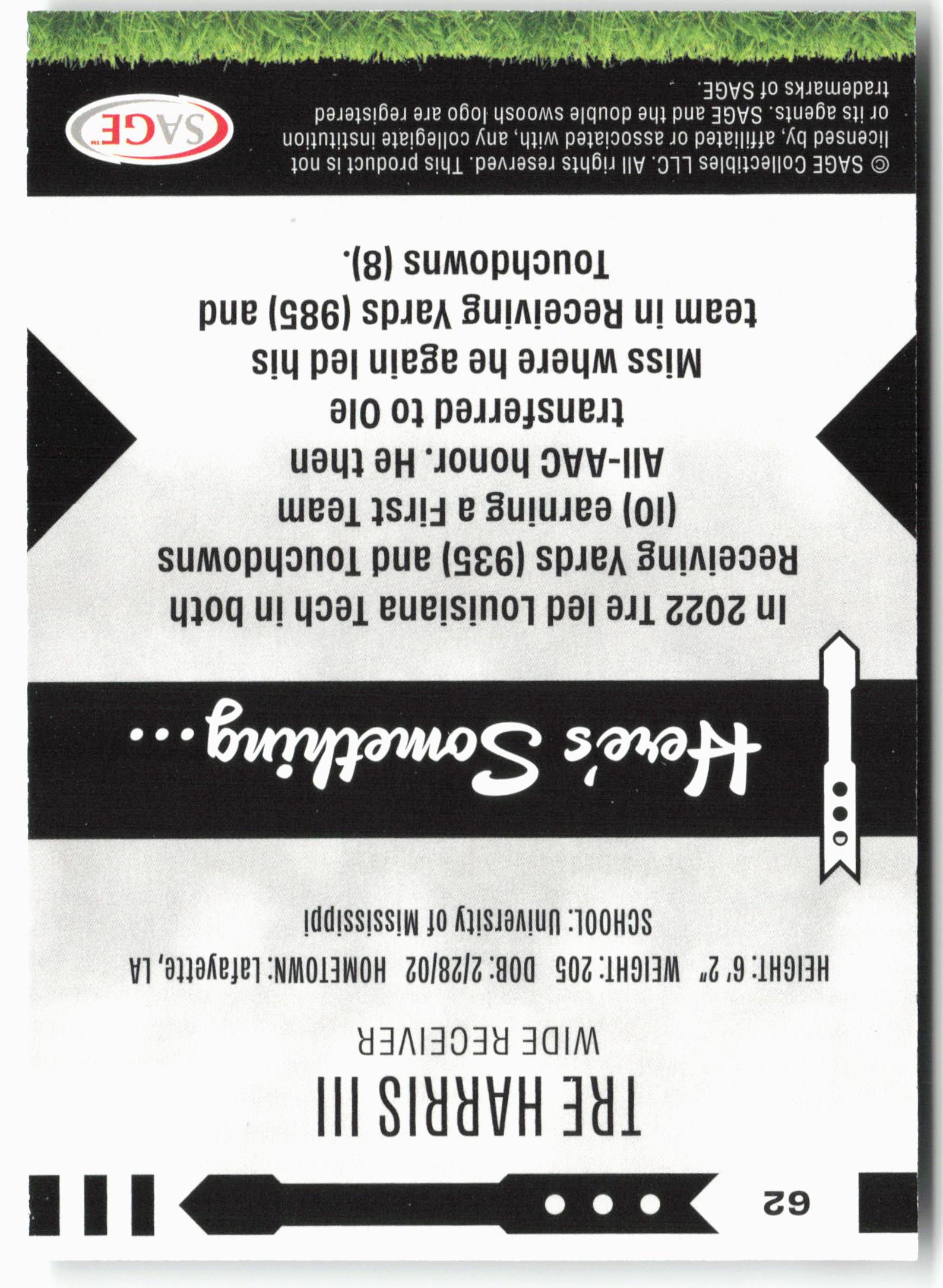 2025 SAGE HIT Low Series #62 Tre Harris Ill