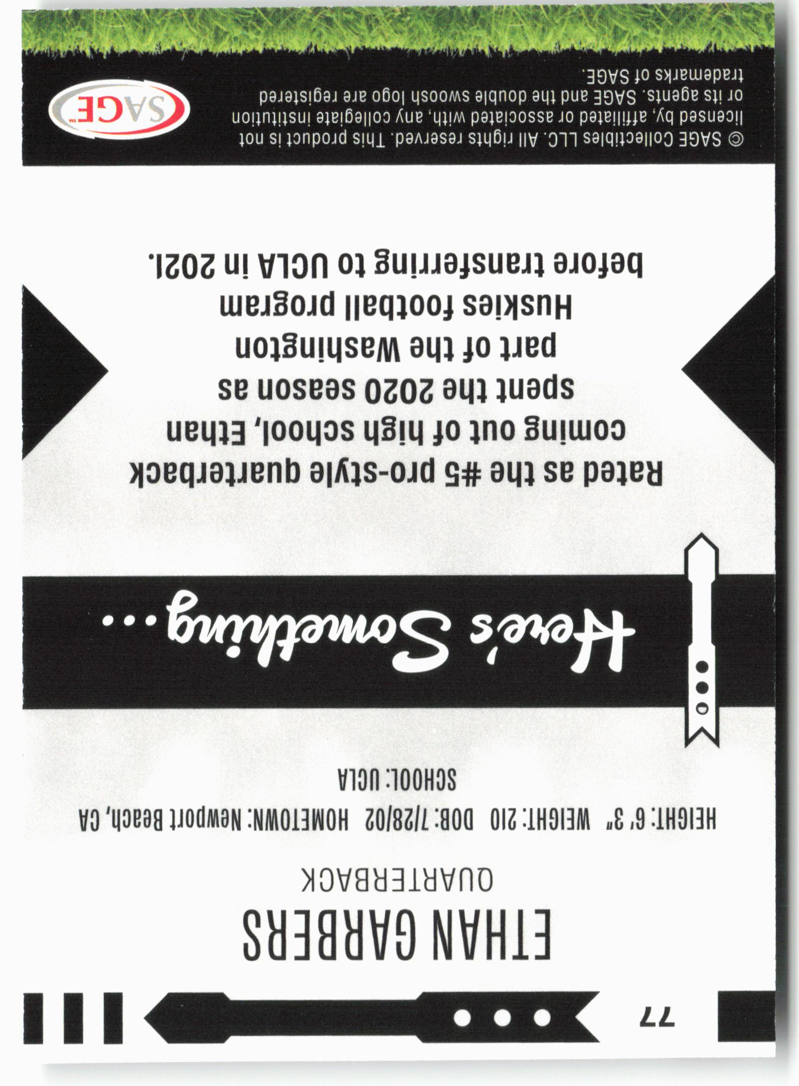 2025 SAGE HIT Low Series #77 Ethan Garbers Gold