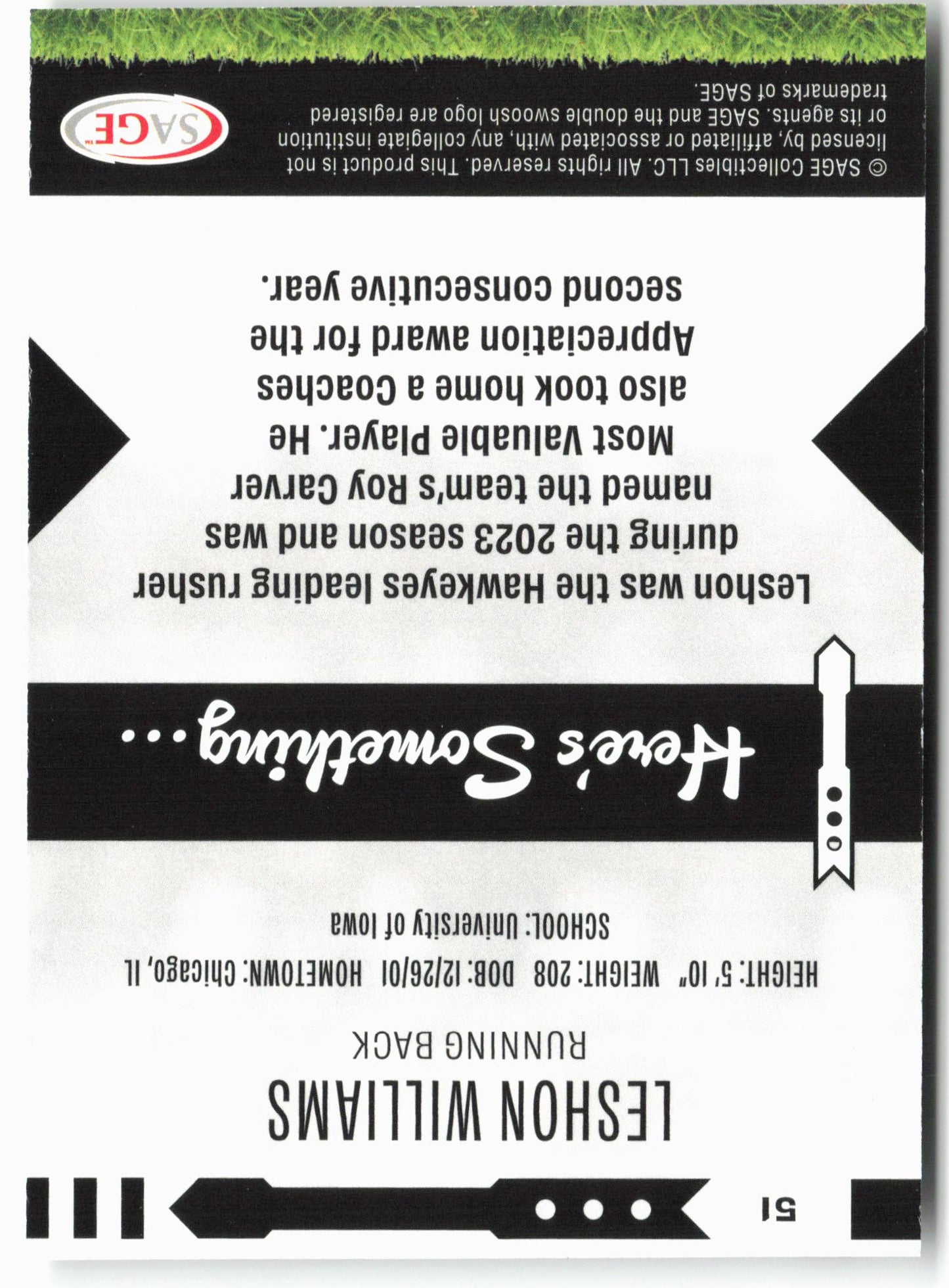 2025 SAGE HIT Low Series #51 Leshon Williams Gold