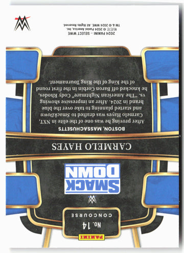 
2024 Panini Select WWE #14 Carmelo Hayes Red and Blue