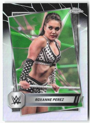 2025 Topps Chrome WWE #44 Roxanne Perez Neon Green and Black Refractor