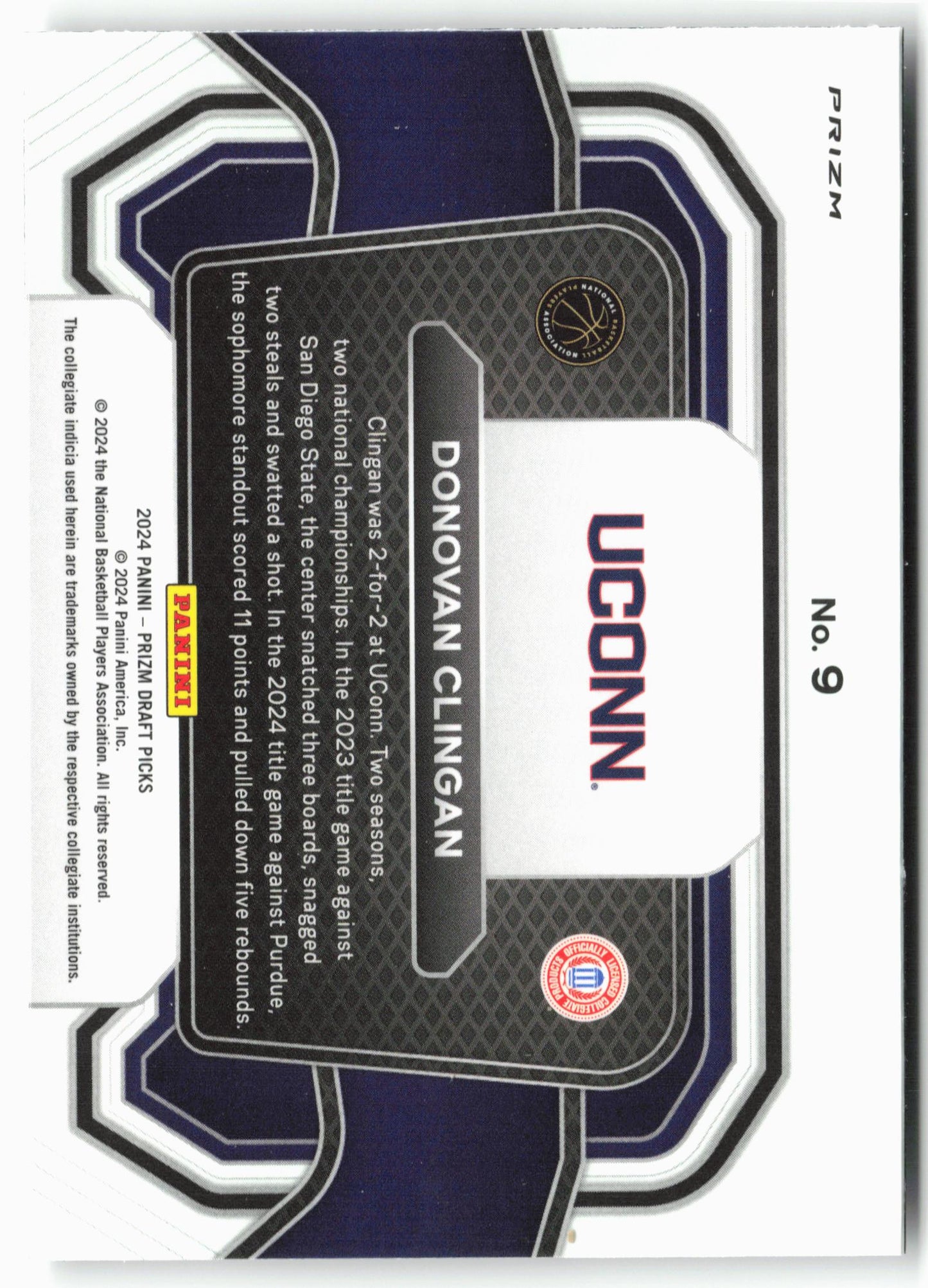 2024 Panini Prizm Draft Picks #9 Donovan Clingan Campus Legends Silver Prizm