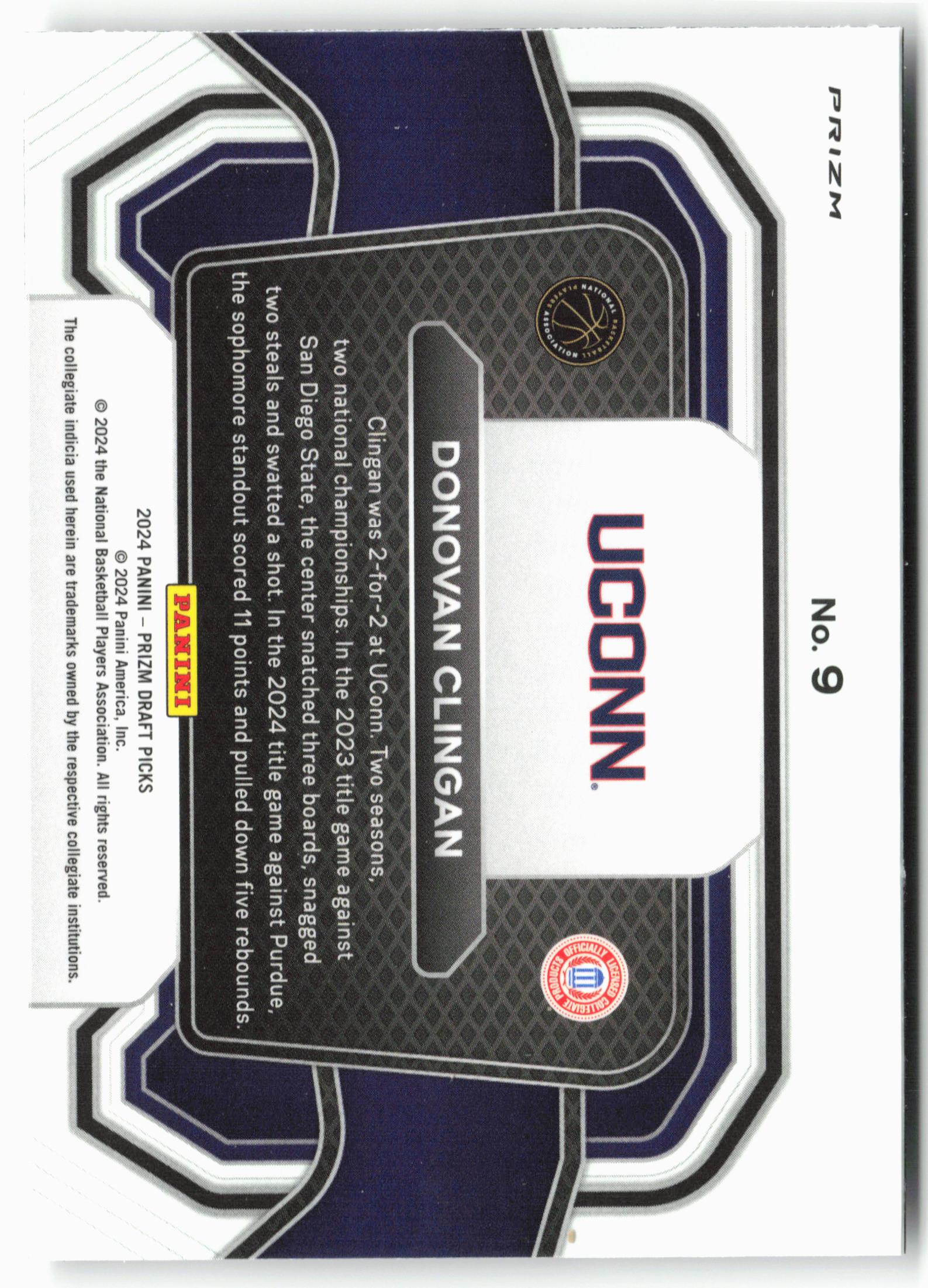 2024 Panini Prizm Draft Picks #9 Donovan Clingan Campus Legends Silver Prizm