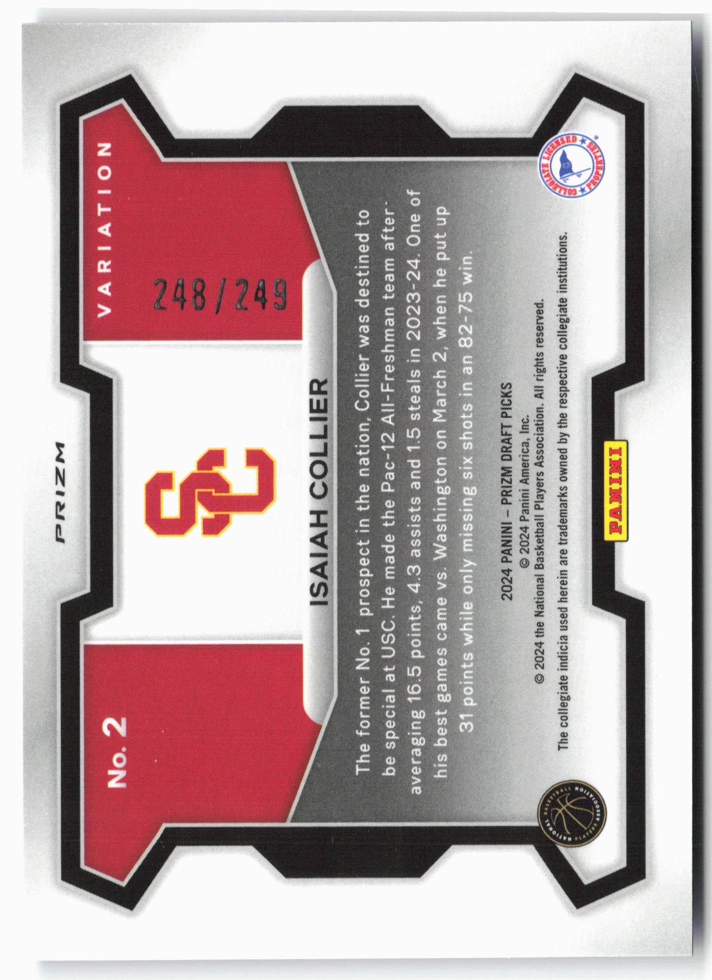 2024 Panini Prizm Draft Picks #2 Isaiah Collier Blue Wave Prizms