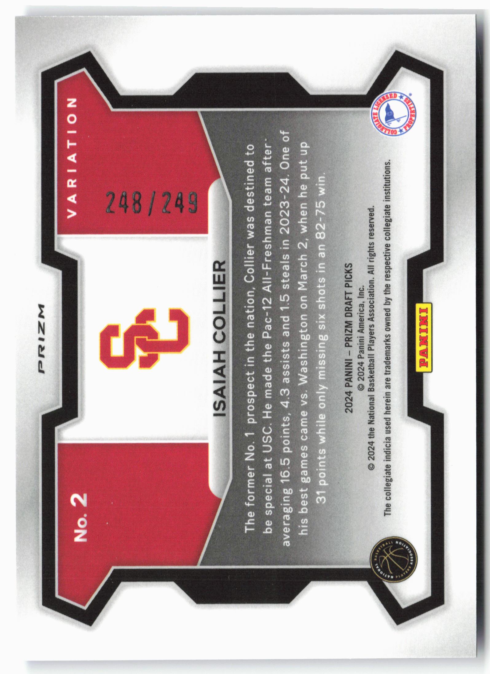 2024 Panini Prizm Draft Picks #2 Isaiah Collier Blue Wave Prizms