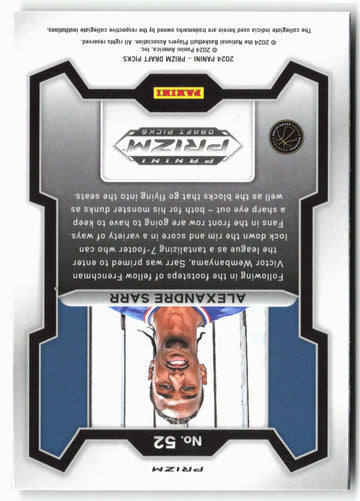 
2024 Panini Prizm Draft Picks #52 Alexandre Sarr Snakeskin Prizms