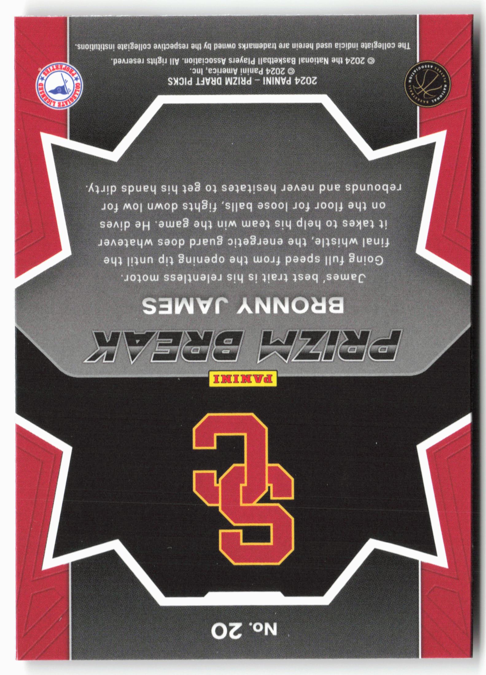 2024 Panini Prizm Draft Picks #20 Bronny James Jr. Prizm Break