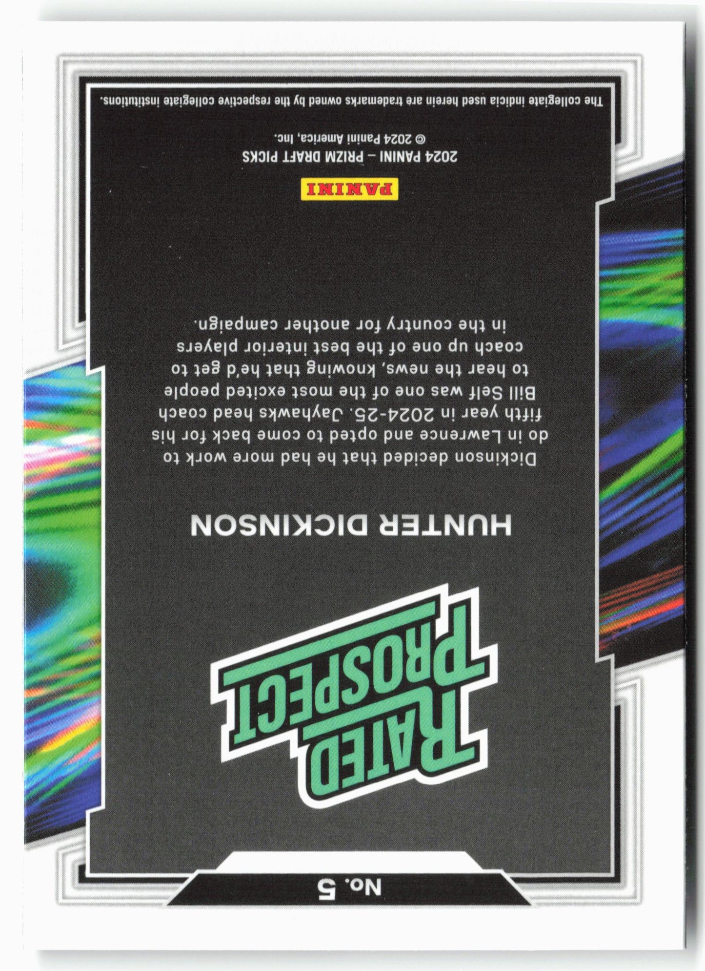 2024 Panini Prizm Draft Picks Rated Prospect #5 Hunter Dickinson (RC)