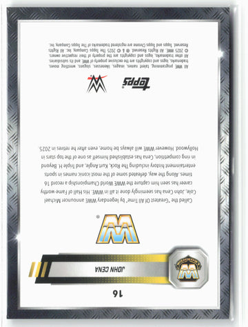 
2025 Topps Chrome WWE John Cena #16 Black Refractor #07/10