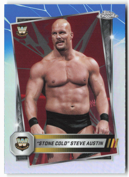 2025 Topps Chrome WWE #6 "Stone Cold" Steve Austin Red and Blue Refractor