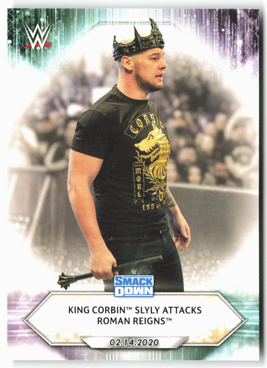 2021 Topps WWE #18 King Corbin Slyly Attacks Roman Reigns