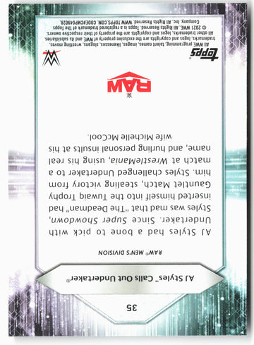 
2021 Topps WWE #35 AJ Styles Calls Out Undertaker