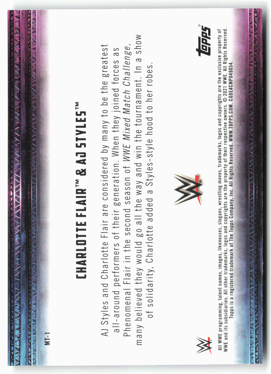 2021 Topps WWE #MT-1 Charlotte Flair & AJ Styles Coolest Mixed Tag Teams