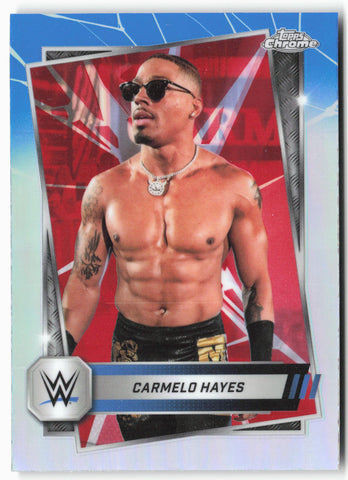 2025 Topps Chrome WWE #165 Carmelo Hayes Red and Blue Refractor