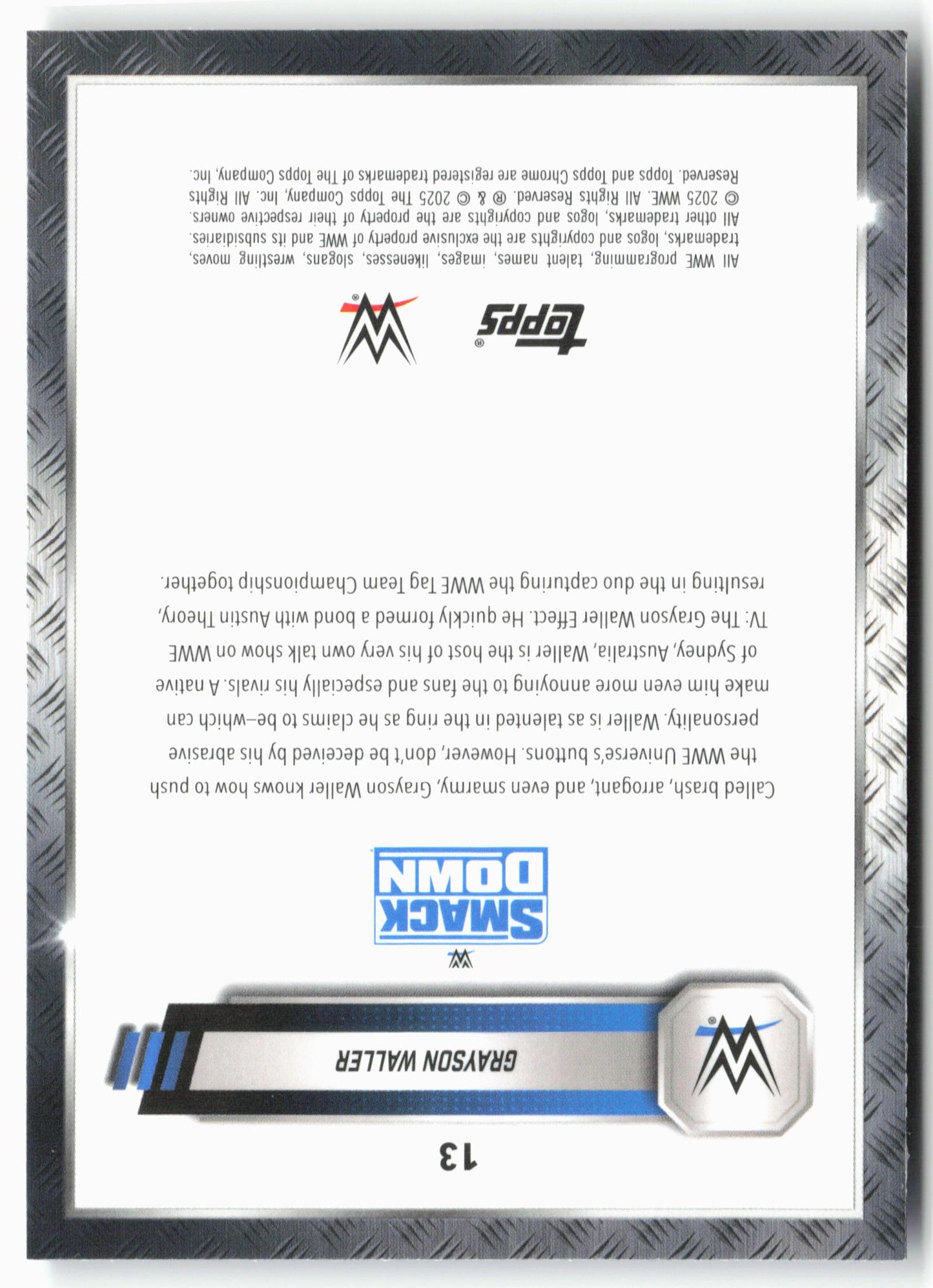 2025 Topps Chrome WWE #13 Grayson Waller Red and Blue Refractor