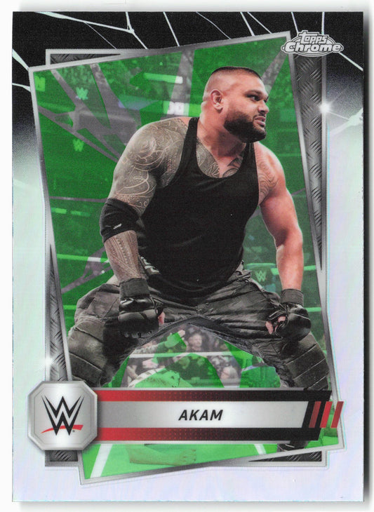 2025 Topps Chrome WWE #31 Akam Neon Green and Black Refractor