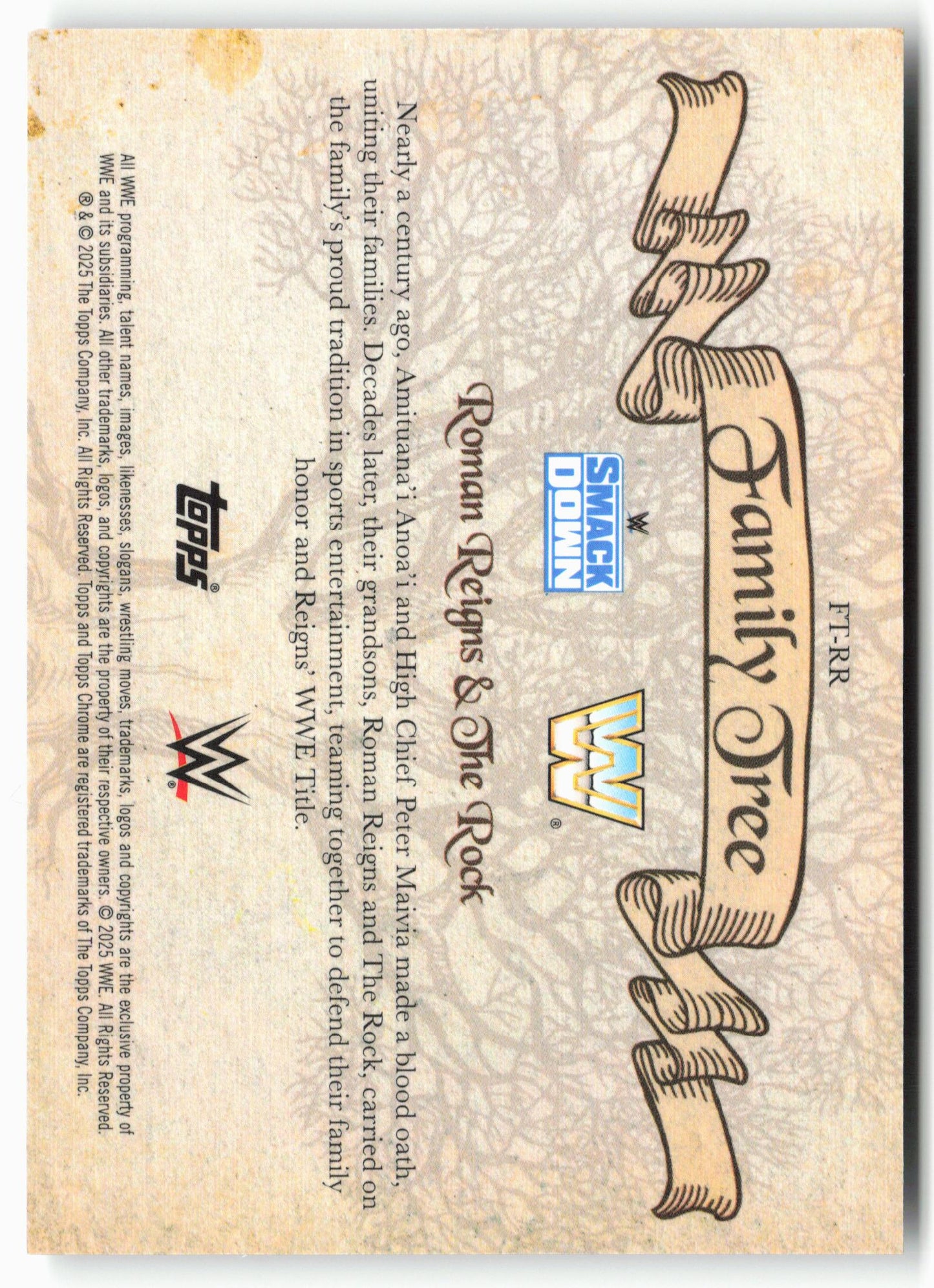 2025 Topps Chrome WWE #FT-RR Roman Reigns / The Rock Family Tree A