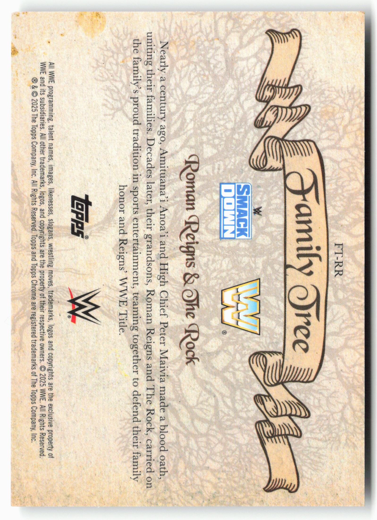 2025 Topps Chrome WWE #FT-RR Roman Reigns / The Rock Family Tree A