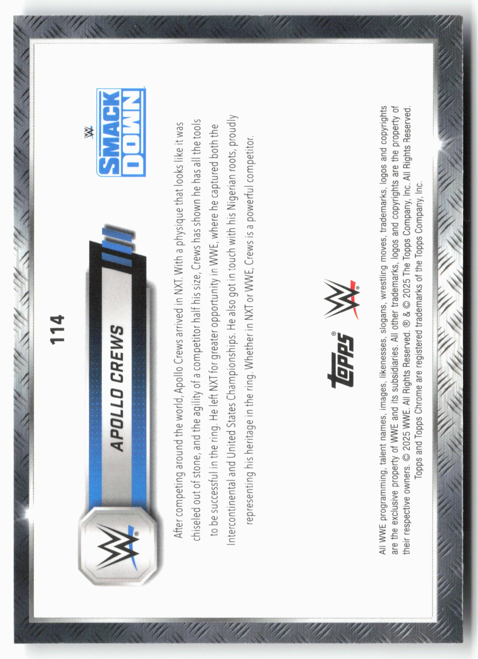 2025 Topps Chrome WWE #114 Apollo Crews Red and Blue Refractor