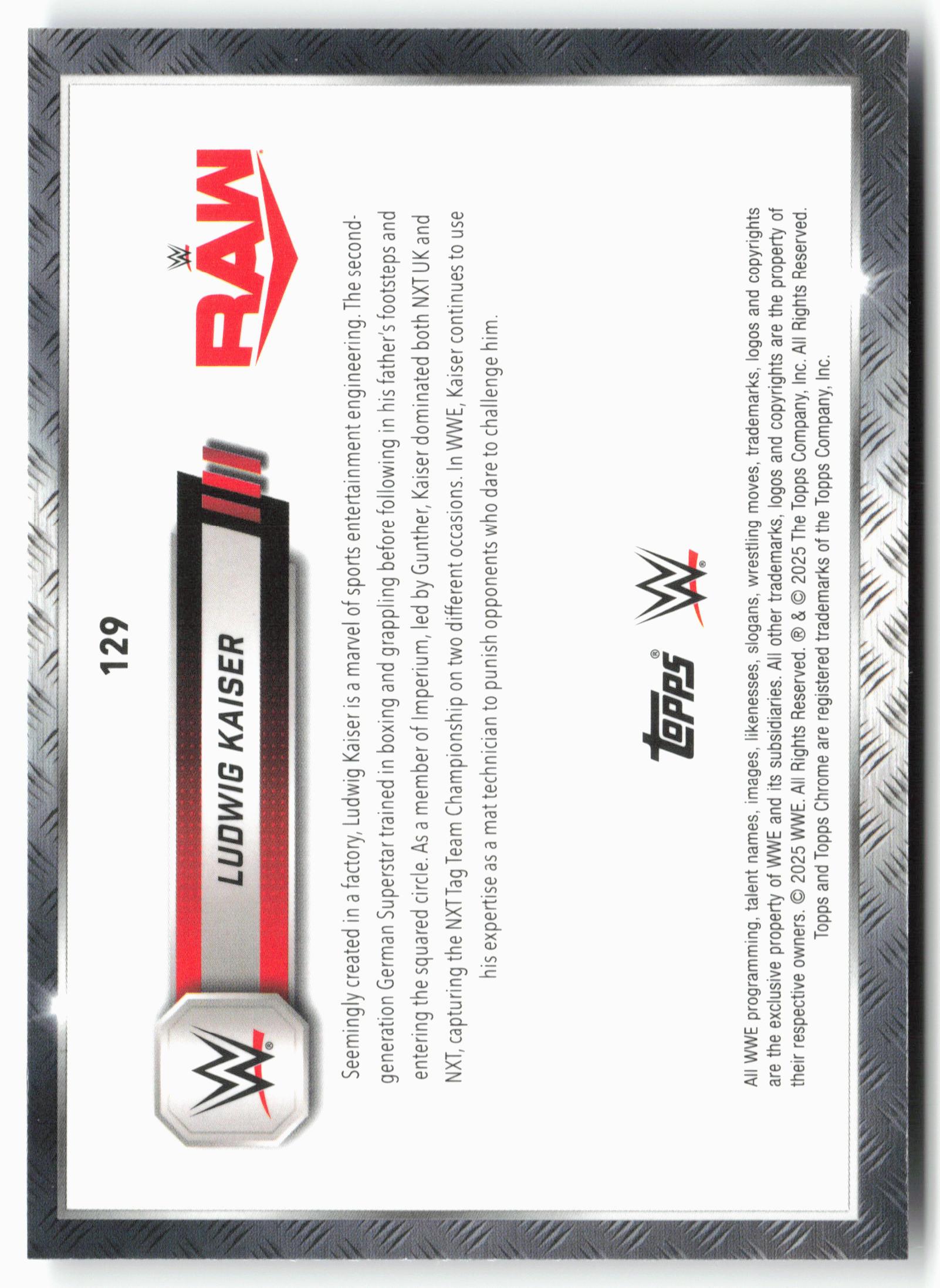 2025 Topps Chrome WWE #129 Ludwig Kaiser Red and Blue Refractor
