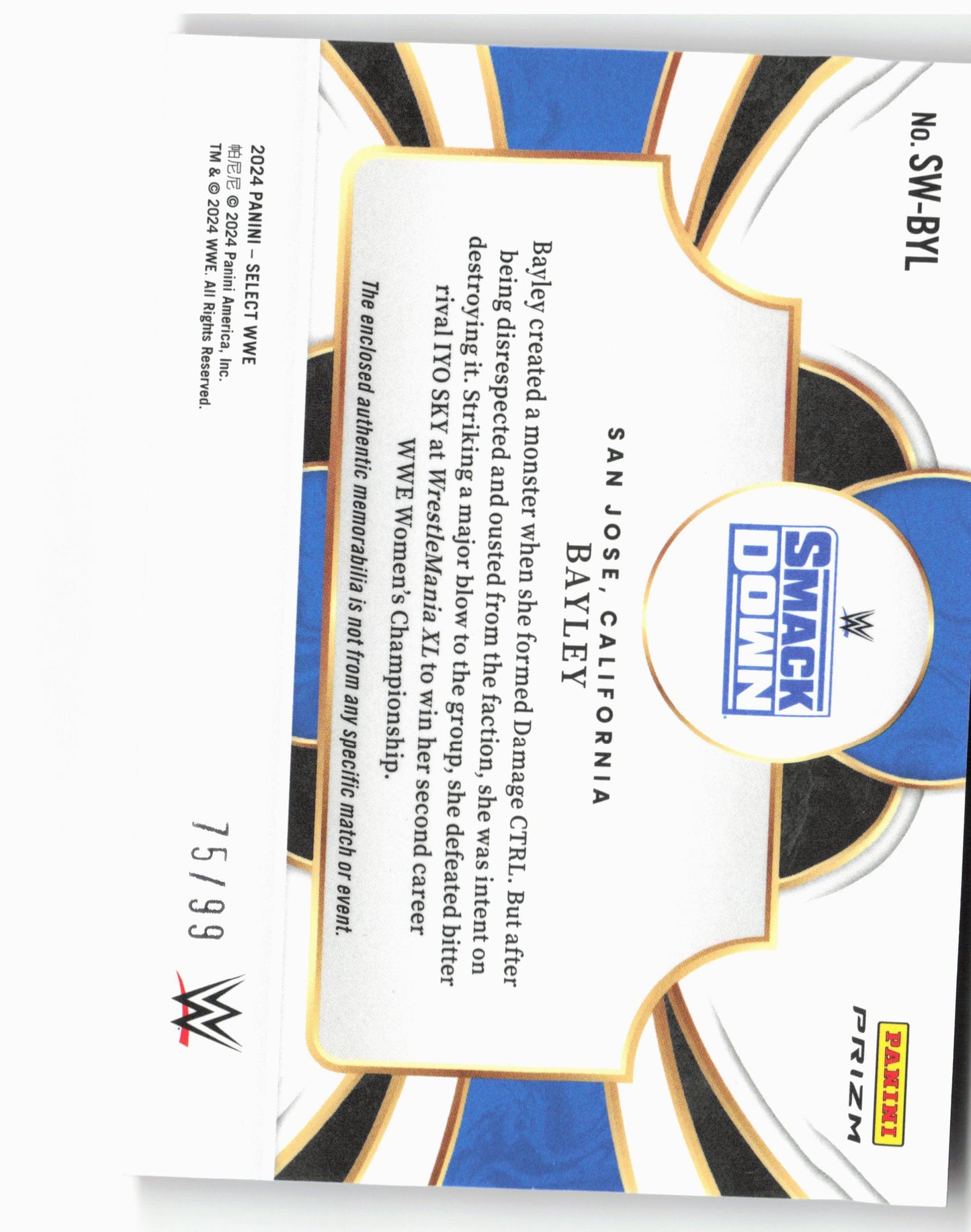 2024 Panini Select WWE #SW-BYL Bayley Selective Swatches Red Prizms