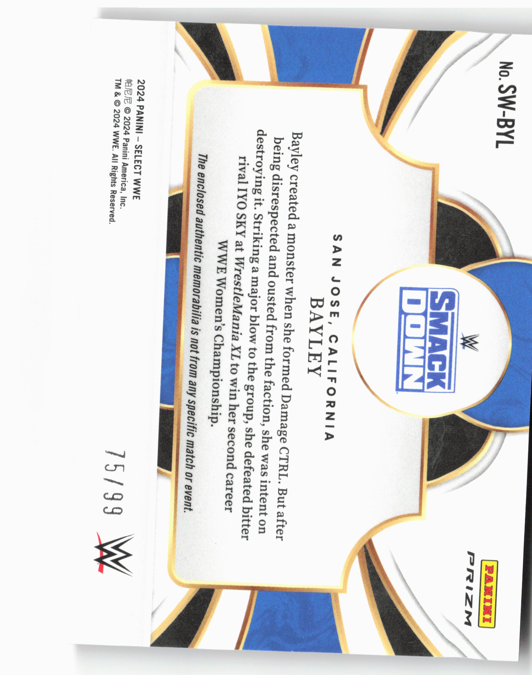 2024 Panini Select WWE #SW-BYL Bayley Selective Swatches Red Prizms