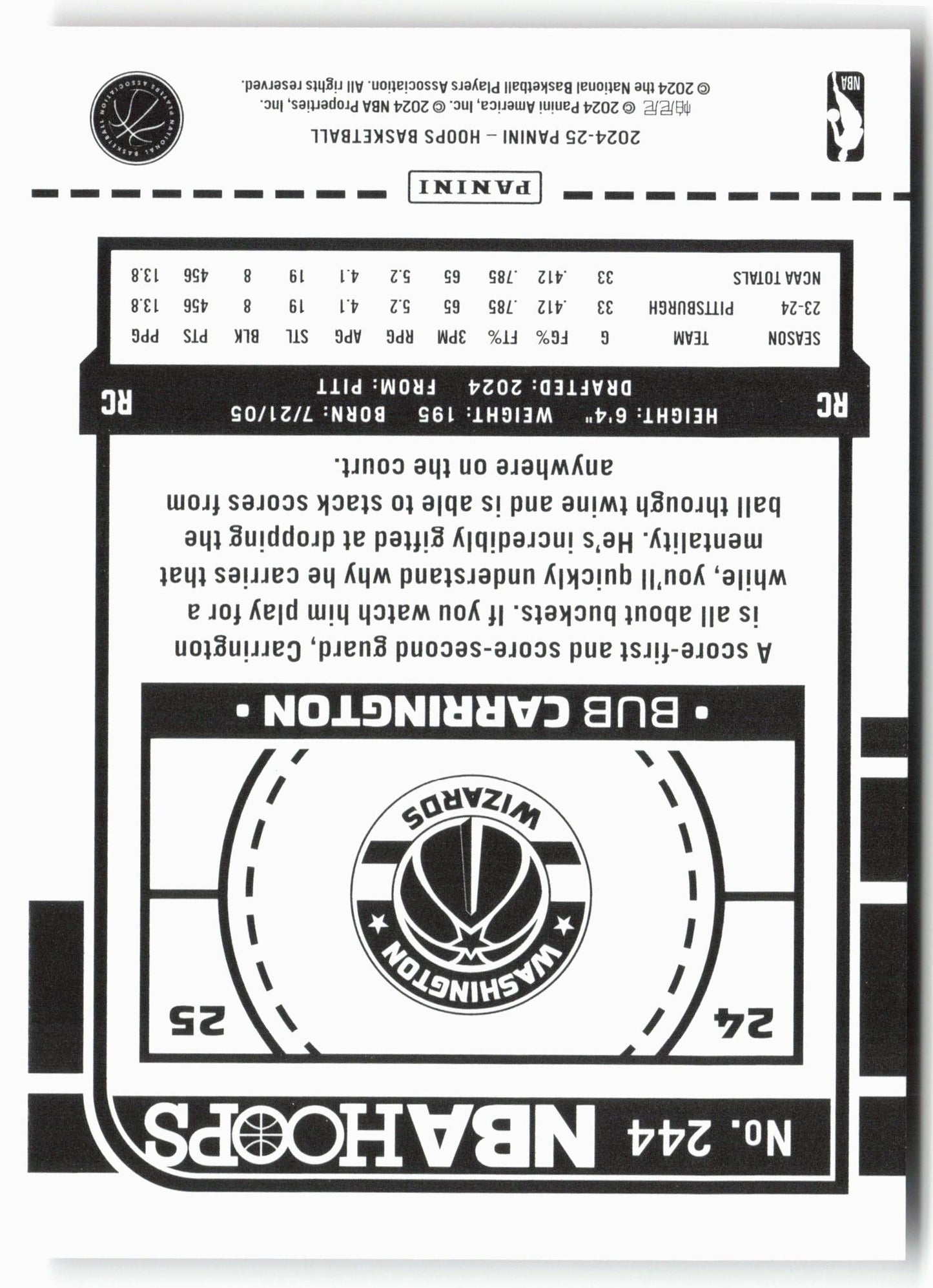 2024-25 Hoops #244 Bub Carrington