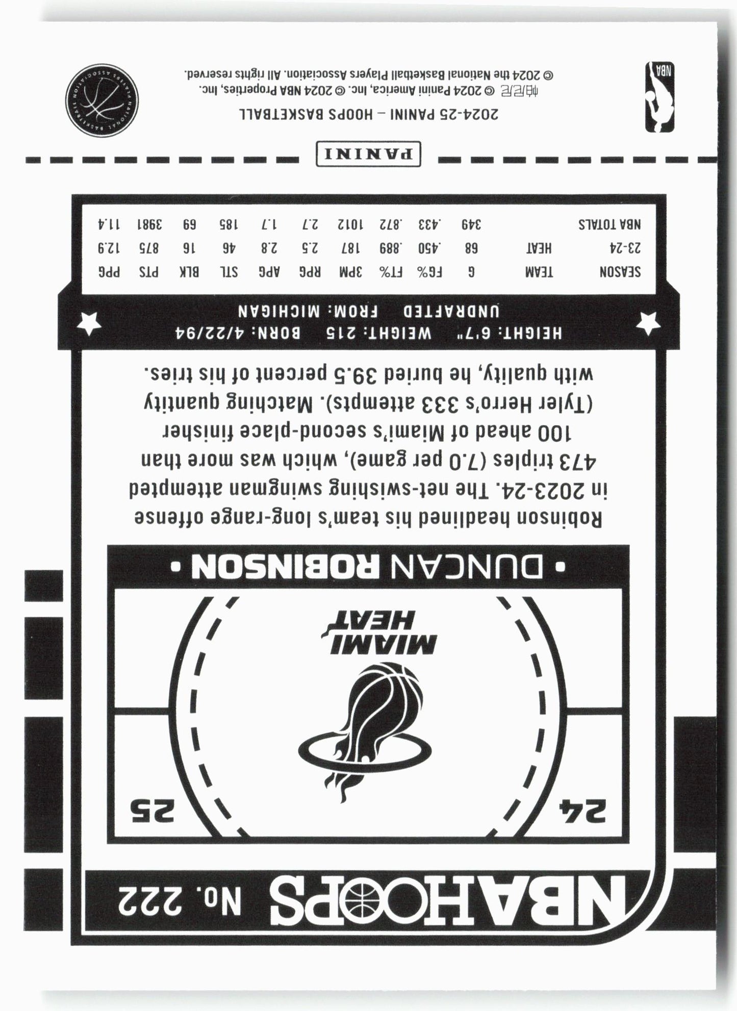 2024-25 Hoops #222 Duncan Robinson