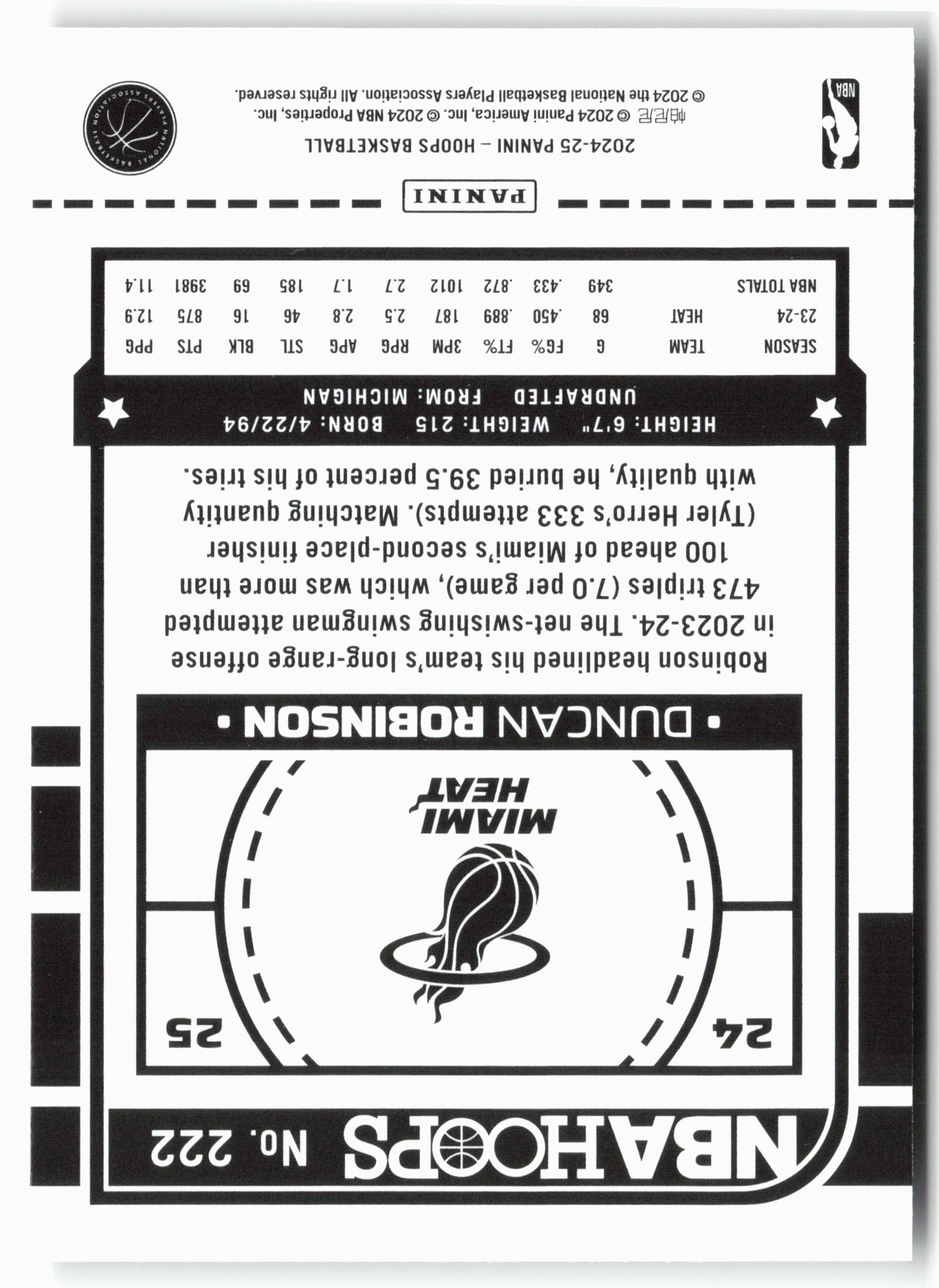 2024-25 Hoops #222 Duncan Robinson