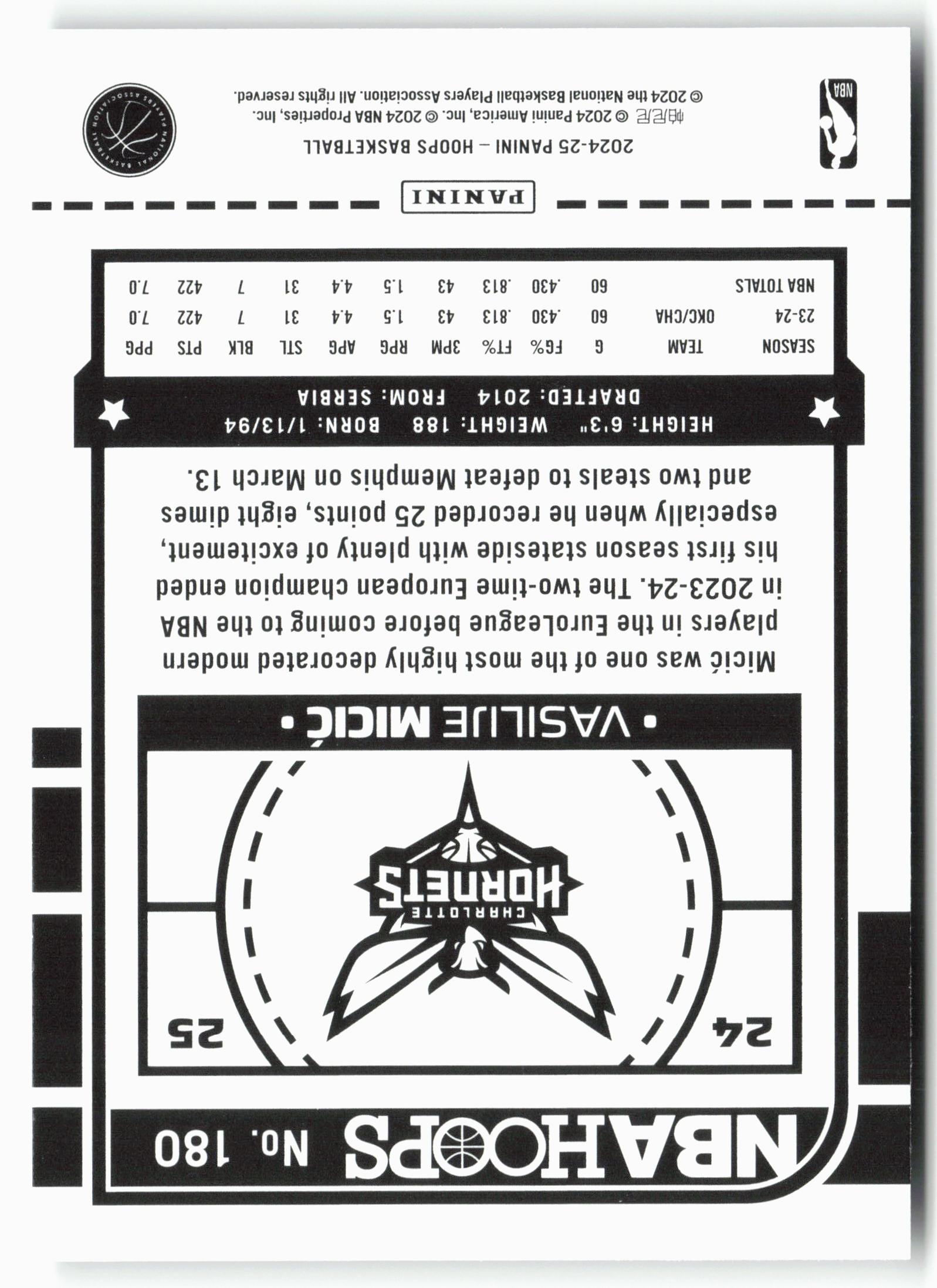 2024-25 Hoops #180 Vasilije Micic