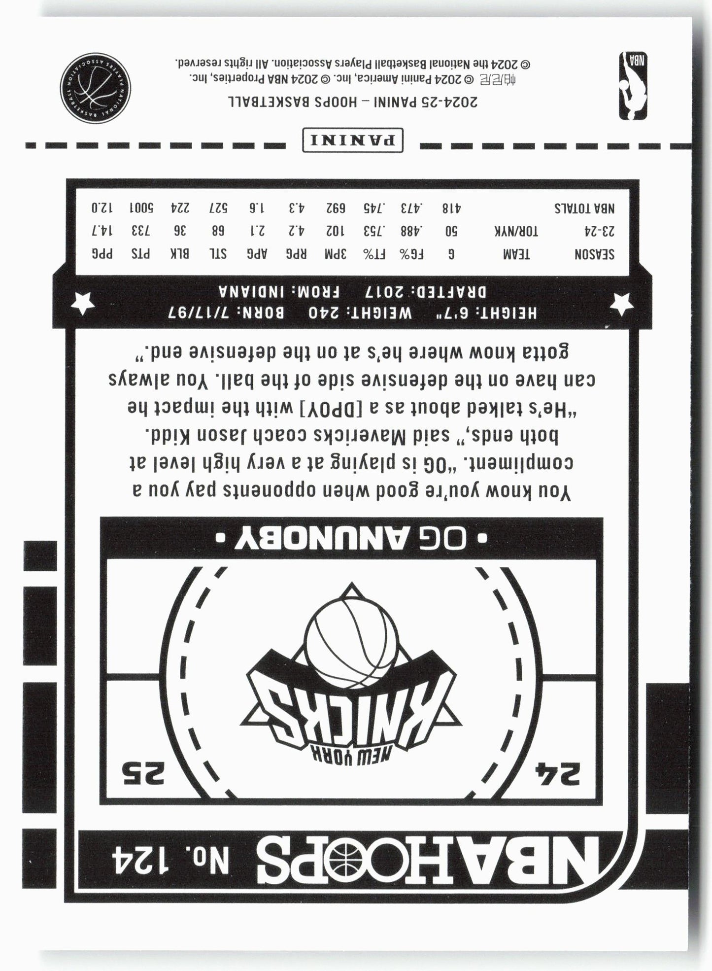 2024-25 Hoops #124 OG Anunoby