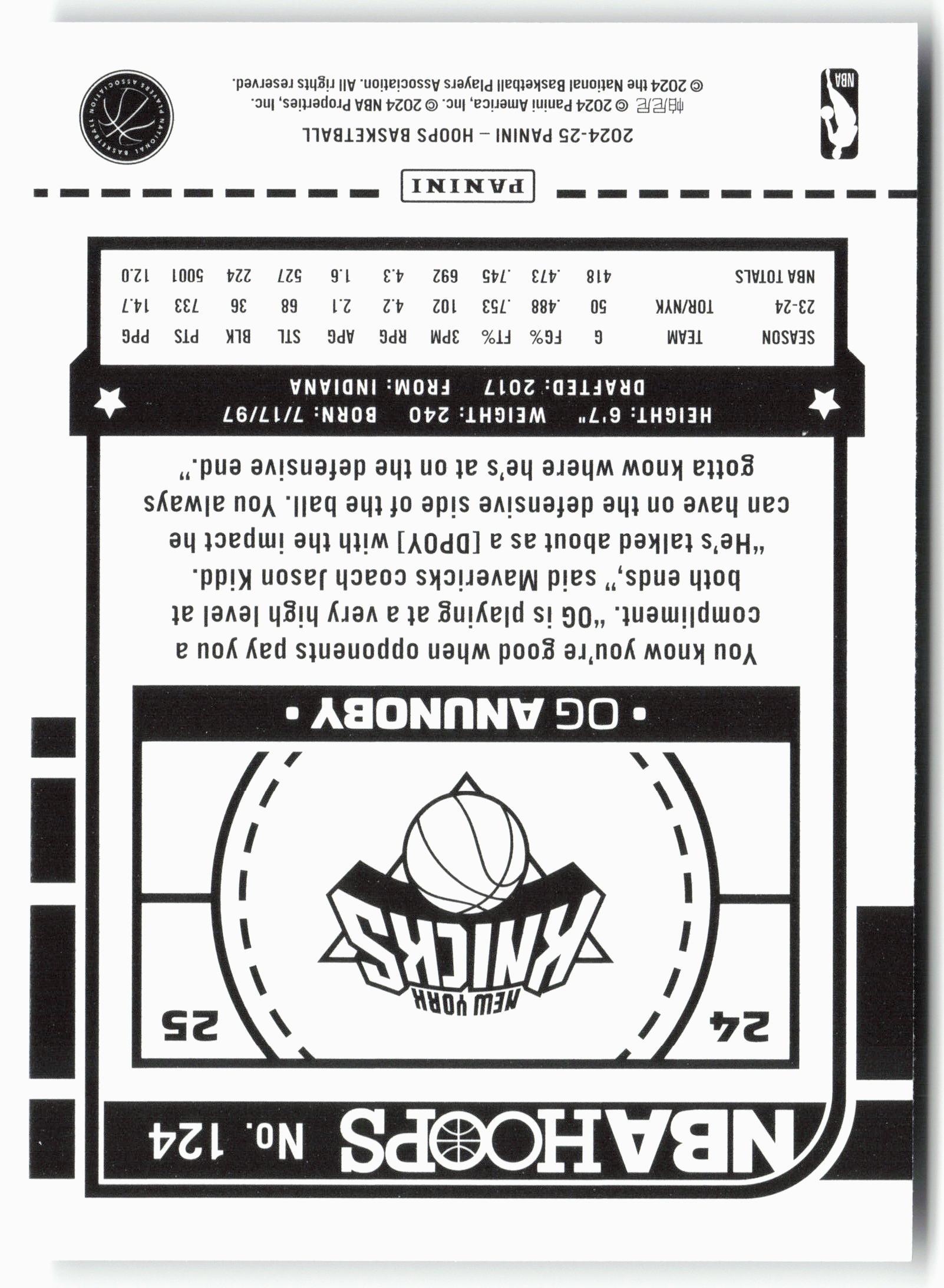 2024-25 Hoops #124 OG Anunoby