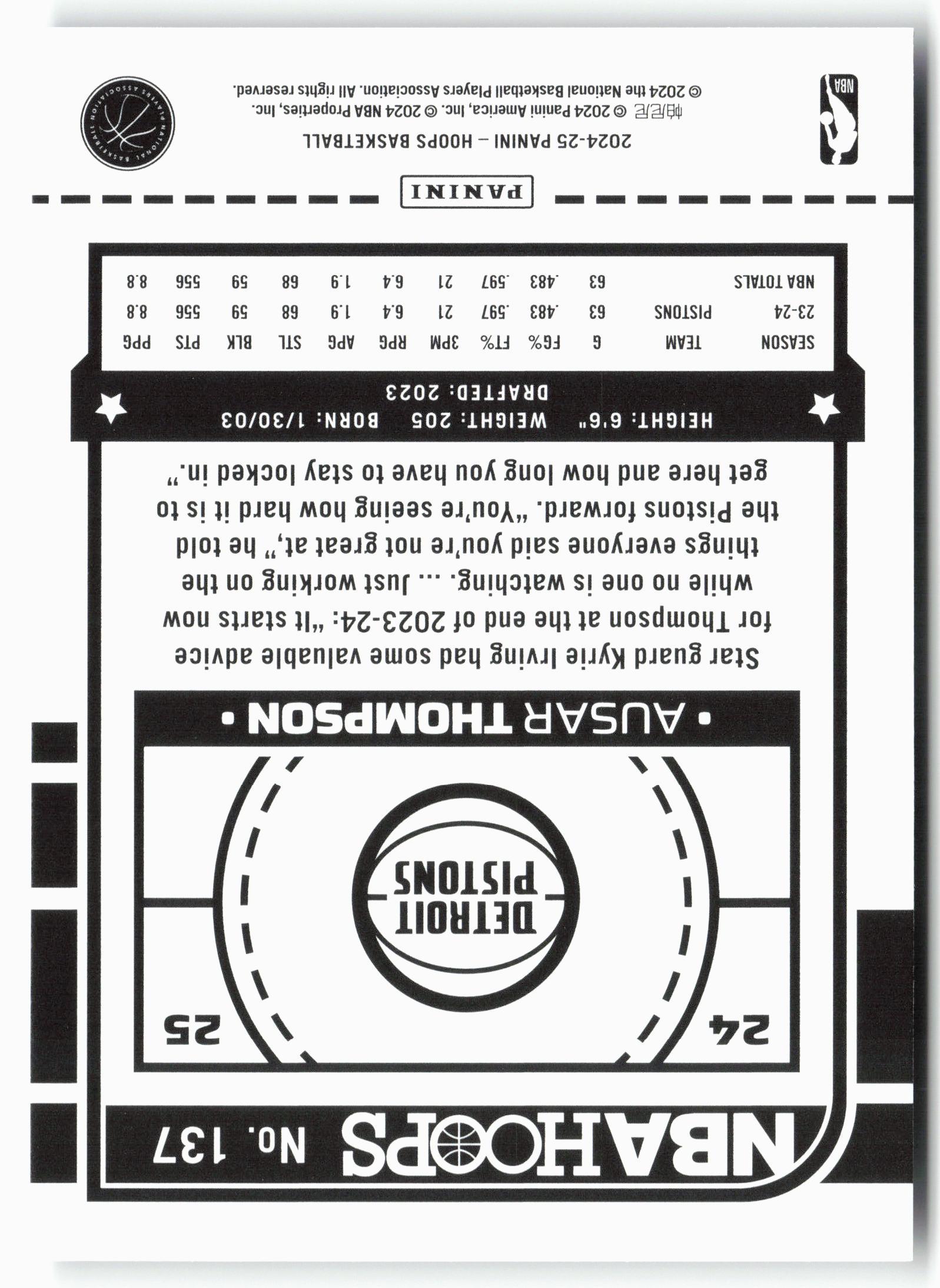 2024-25 Hoops  #137 Ausar Thompson