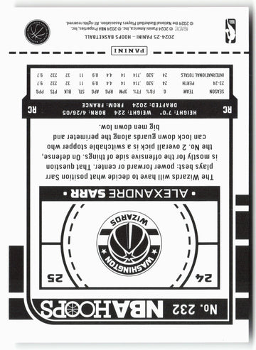 
2024-25 Hoops #232 Alexandre Sarr