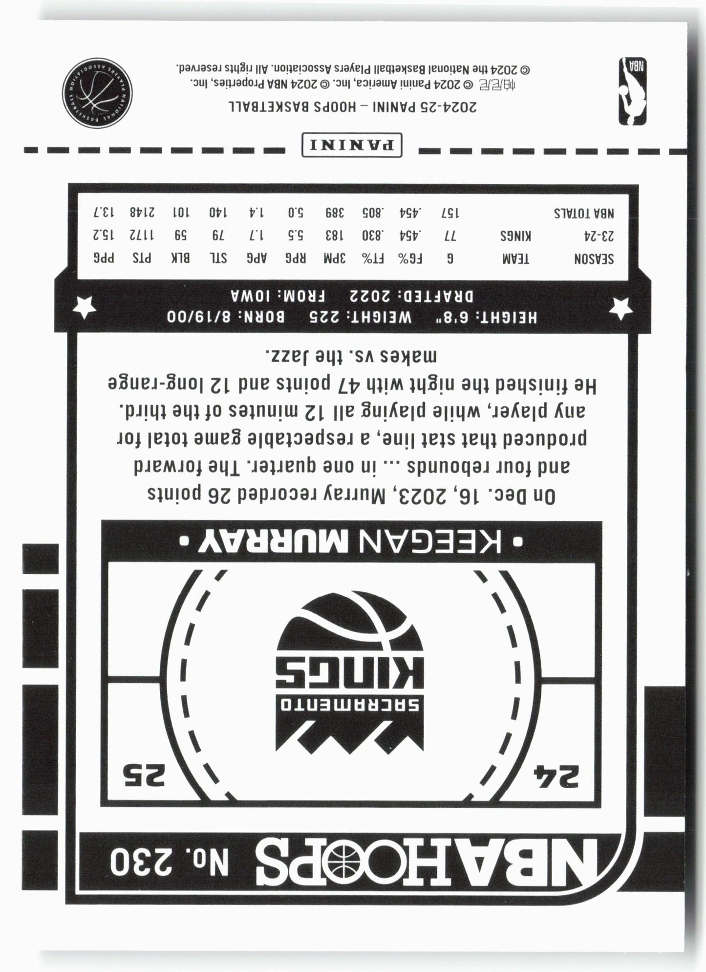 2024-25 Hoops #230 Keegan Murray