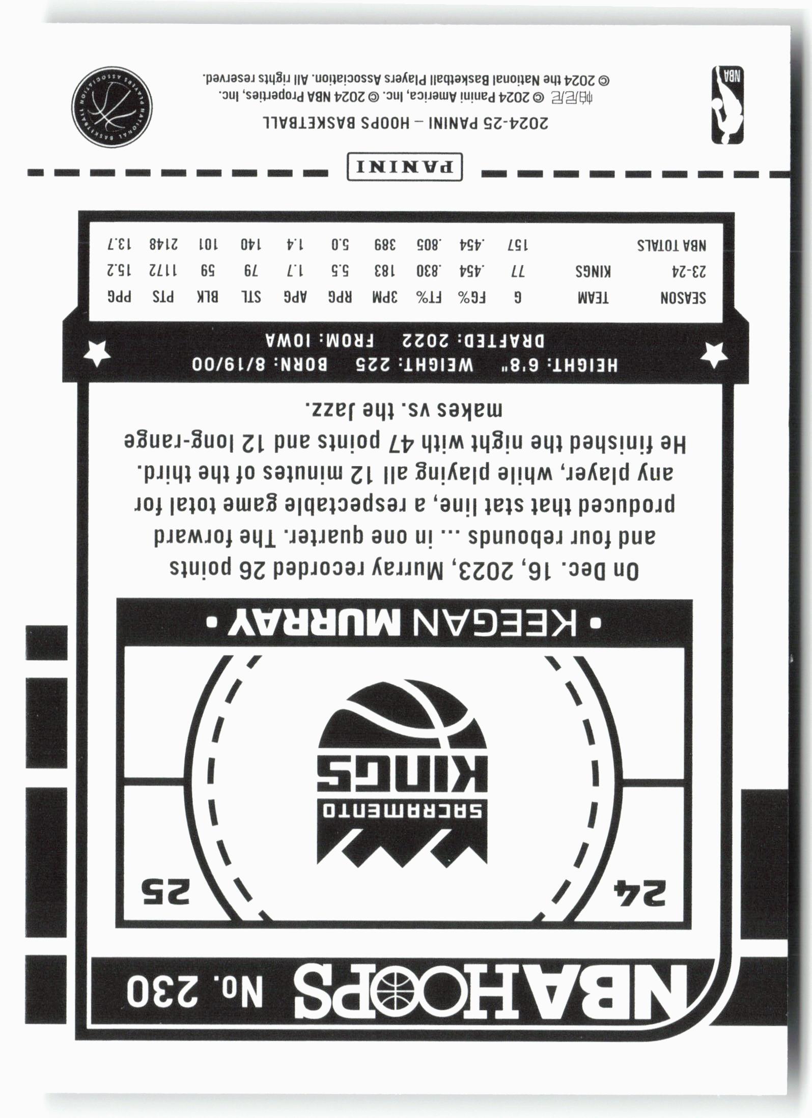 2024-25 Hoops #230 Keegan Murray