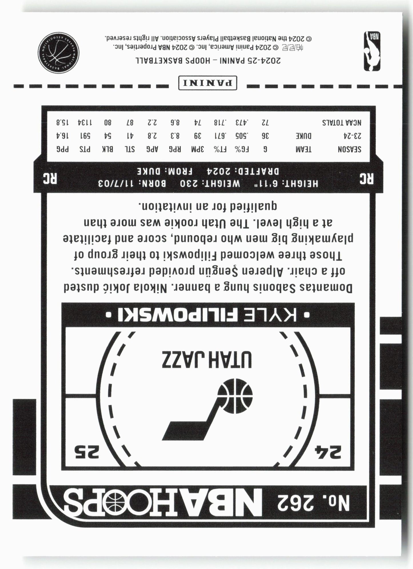 2024-25 Hoops #262 Kyle Filipowski