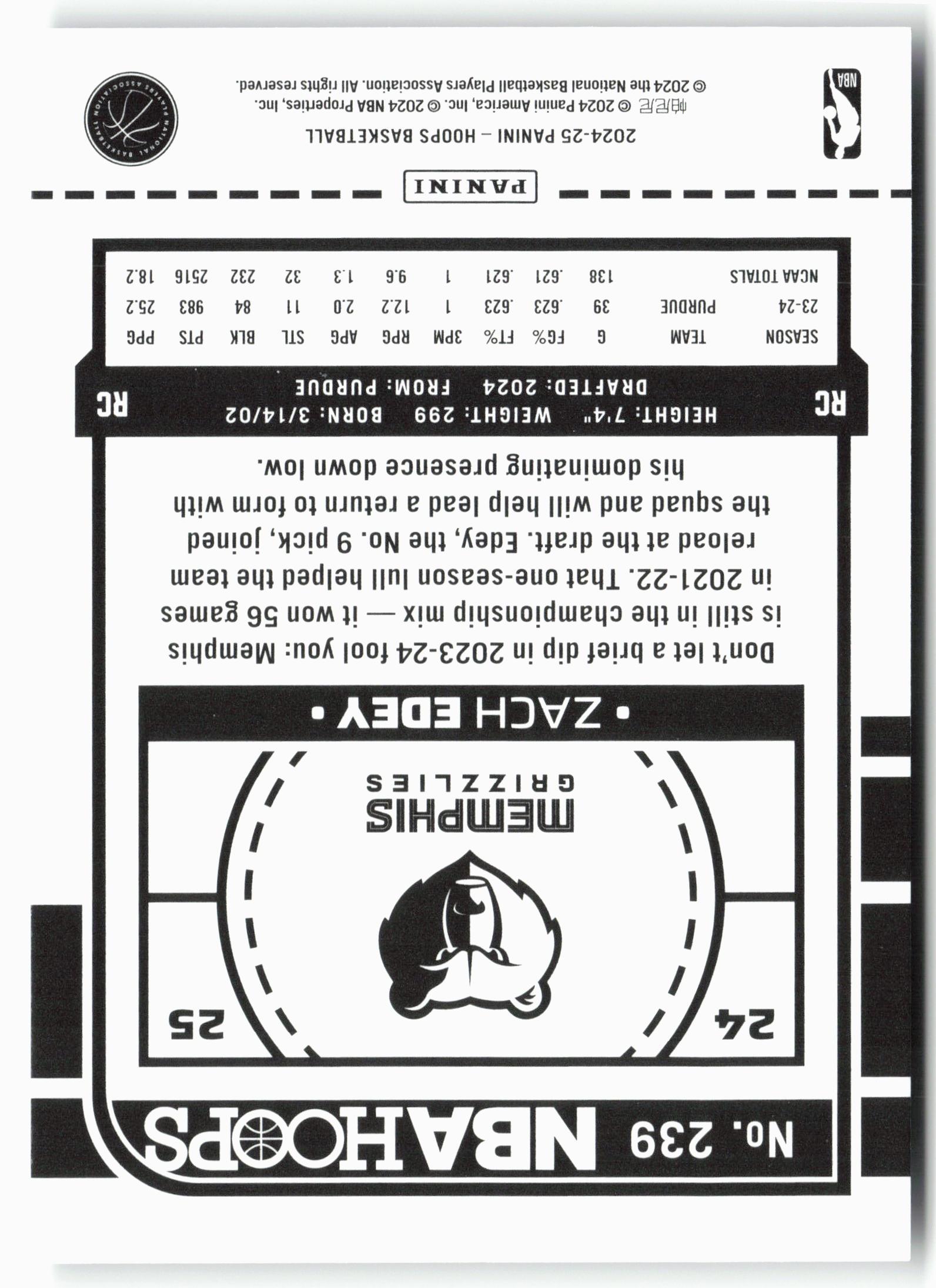 2024-25 Hoops #239 Zach Edey