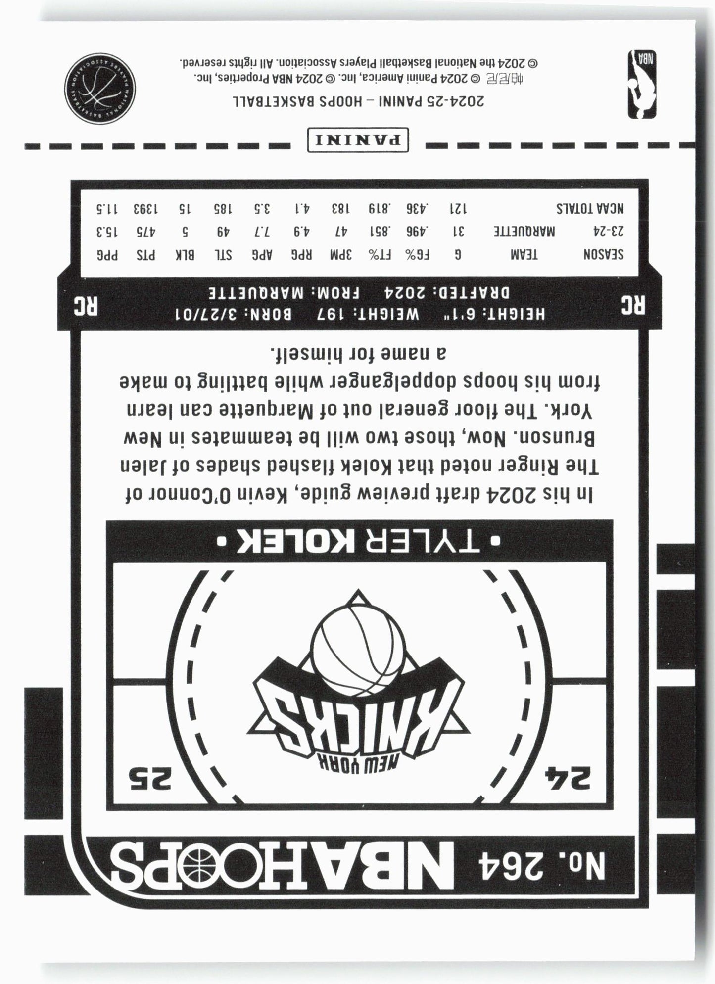 2024-25 Hoops #264 Tyler Kolek