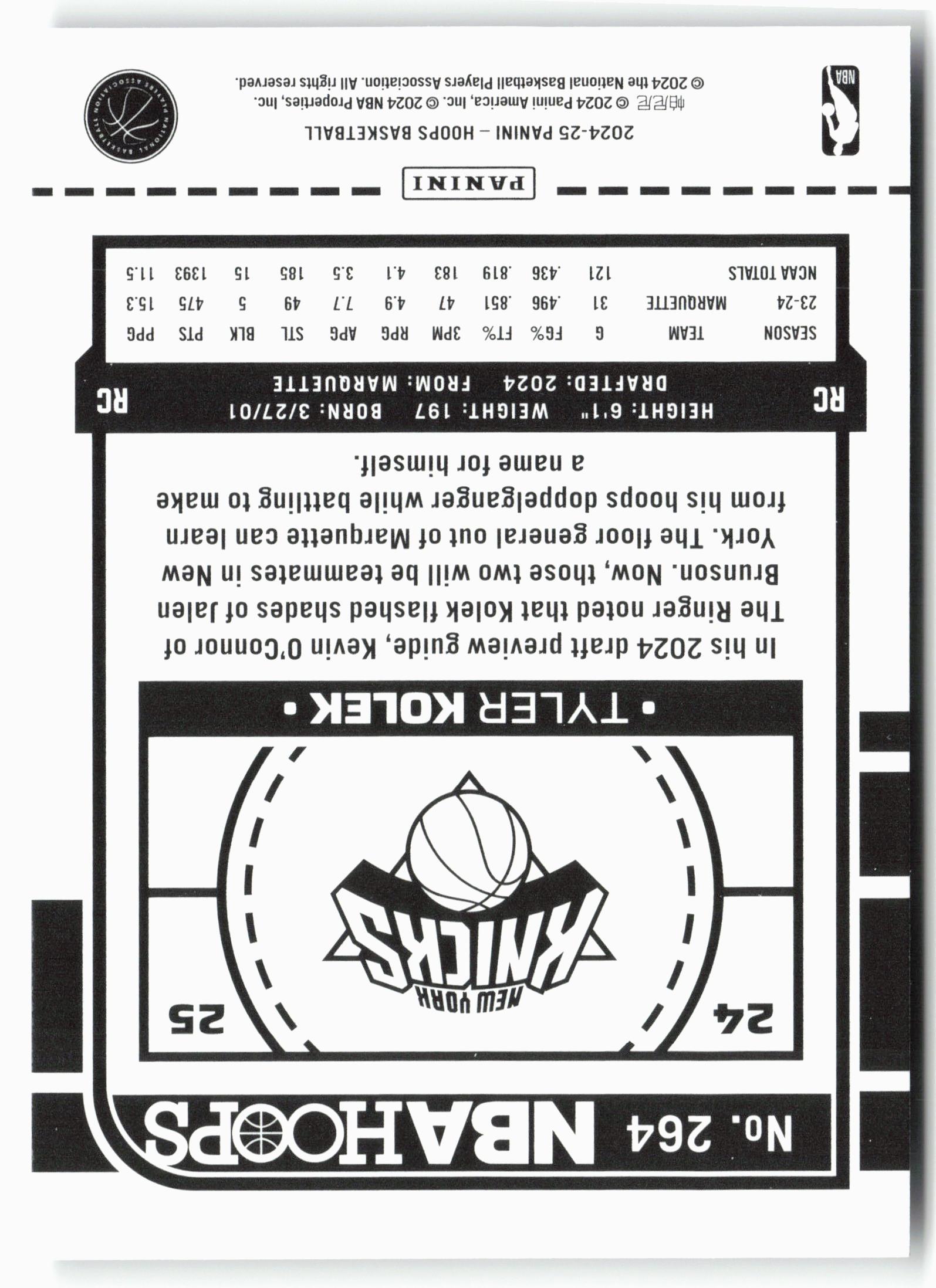 2024-25 Hoops #264 Tyler Kolek